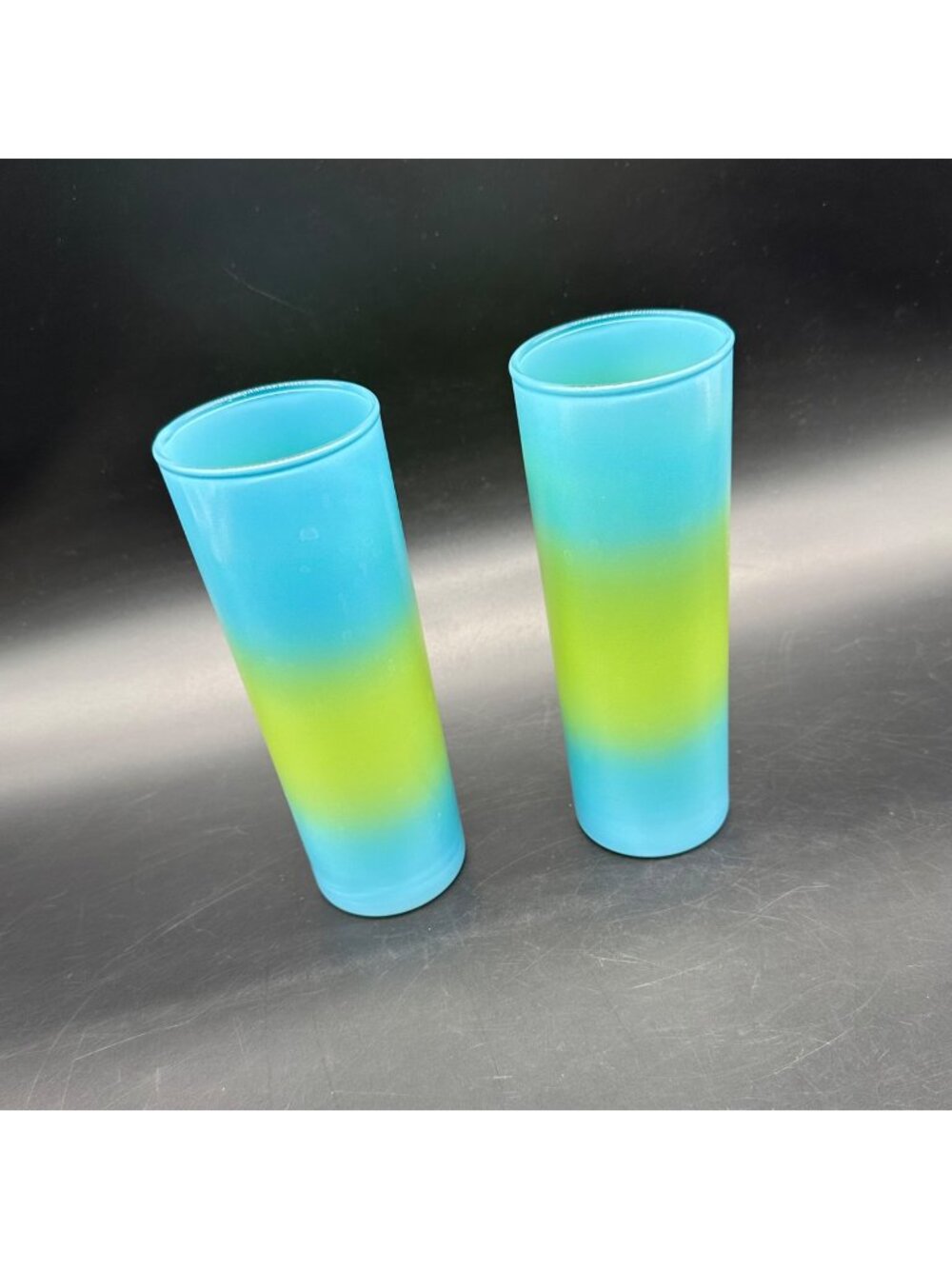 Vintage Blendo Bermuda Twist Highball Glasses Blue Lime Green Barware Tumblers